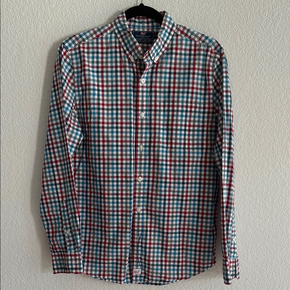 Vineyard Vines Slim Fit Murray Shirt – Men’s M – Red & Blue Check